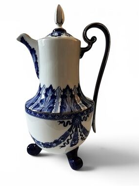Bombay Co Porcelain Coffee Pot & Lid Asian Garden Platinum Trim 13”